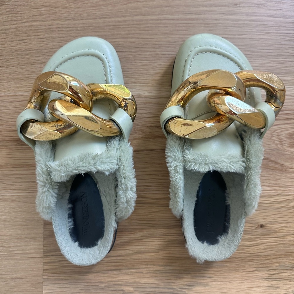 JW Anderson fur lined leather chain mules